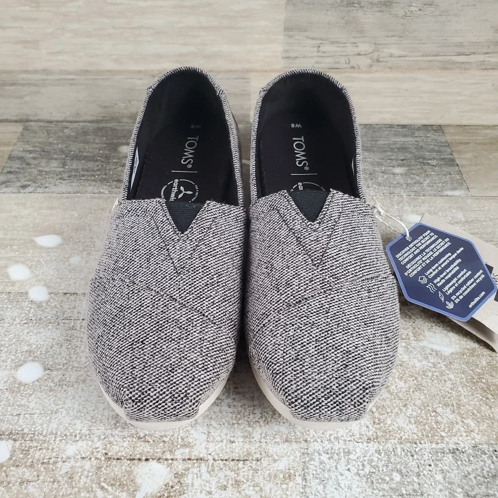 Toms Alpargata Womens Flats Sz 5 Black Earthwise Heathered Knit Slip On Loafers - Picture 2 of 12